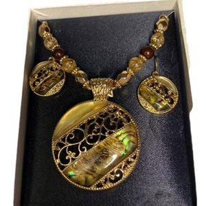 🌷 Mixit🌷 Vintage Gold Toned Multicoloured Bohemian Necklace & Earrings Gift Set
